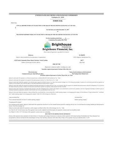 Thumbnail Brighthouse Financial
 10-K Annual Report 2017