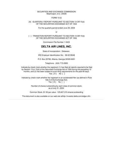 Thumbnail Delta Air Lines 10-Q Quarterly Report FY 