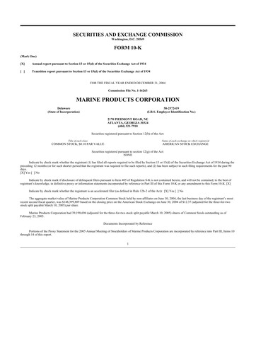 Thumbnail Marine Products Corporation 10-K Annual Report 