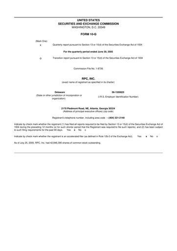 Thumbnail RPC, Inc. 10-Q Quarterly Report FY 