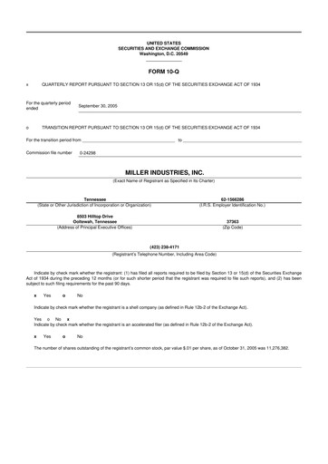 Thumbnail Miller Industries 10-Q Quarterly Report FY 