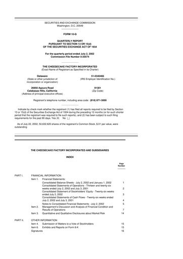 Vorschaubild The Cheesecake Factory
 10-Q Quartalsbericht  