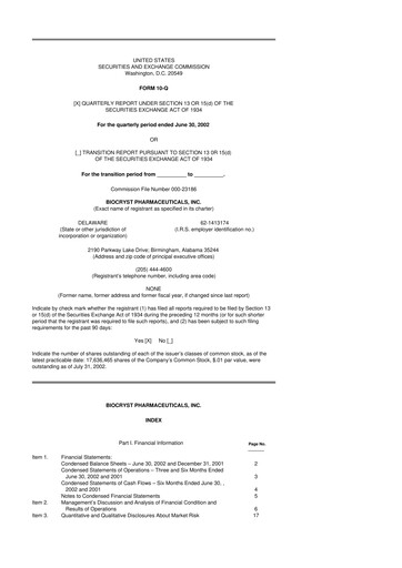Thumbnail BioCryst Pharmaceuticals
 10-Q Quarterly Report FY 