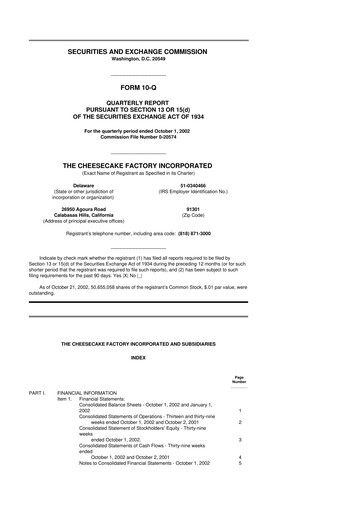 Vorschaubild The Cheesecake Factory
 10-Q Quartalsbericht  