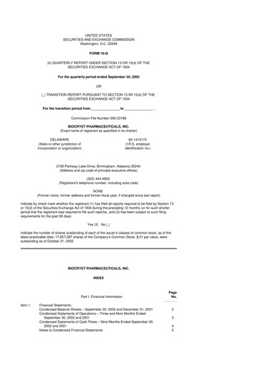 Thumbnail BioCryst Pharmaceuticals
 10-Q Quarterly Report FY 