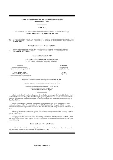 Thumbnail The Cheesecake Factory
 10-K Annual Report 