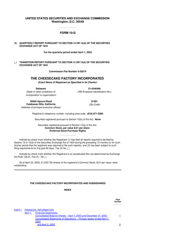 Vorschaubild The Cheesecake Factory
 10-Q Quartalsbericht  