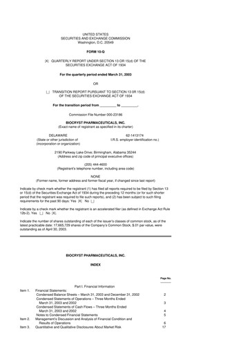 Thumbnail BioCryst Pharmaceuticals
 10-Q Quarterly Report FY 