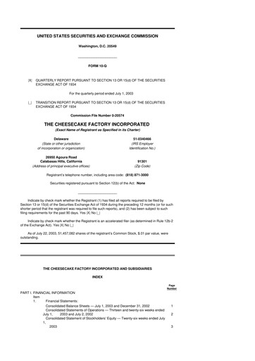 Vorschaubild The Cheesecake Factory
 10-Q Quartalsbericht  