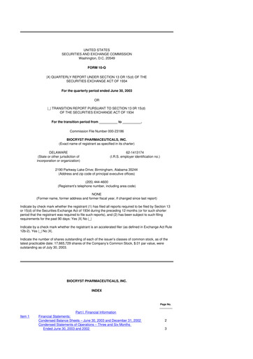 Thumbnail BioCryst Pharmaceuticals
 10-Q Quarterly Report FY 