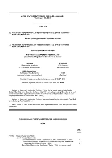 Vorschaubild The Cheesecake Factory
 10-Q Quartalsbericht  