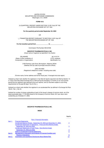 Thumbnail BioCryst Pharmaceuticals
 10-Q Quarterly Report FY 