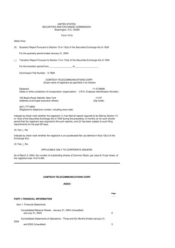Thumbnail Comtech Telecommunications 10-Q Quarterly Report FY 