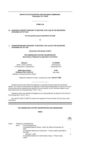 Vorschaubild The Cheesecake Factory
 10-Q Quartalsbericht  