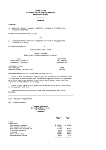 Thumbnail Tredegar 10-Q Quarterly Report FY 