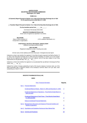 Thumbnail BioCryst Pharmaceuticals
 10-Q Quarterly Report FY 