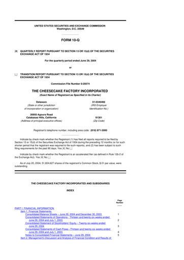 Vorschaubild The Cheesecake Factory
 10-Q Quartalsbericht  