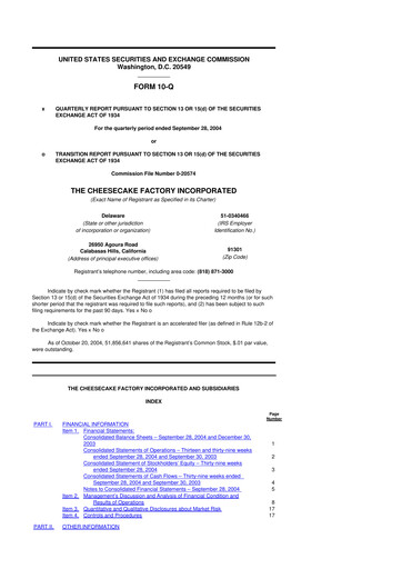 Vorschaubild The Cheesecake Factory
 10-Q Quartalsbericht  