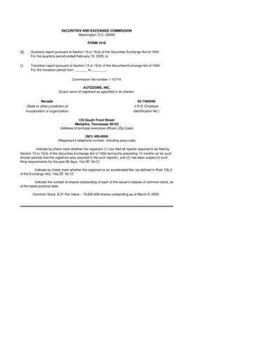 Miniature AutoZone 10-Q Rapport trimestriel  