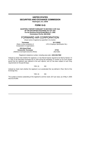 Thumbnail Forward Air 10-Q Quarterly Report FY 