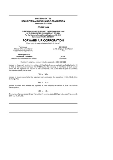 Thumbnail Forward Air 10-Q Quarterly Report FY 