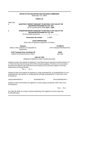 Thumbnail Lear Corporation
 10-Q Quarterly Report FY 