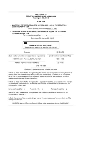 Thumbnail Community Financial System 10-Q Quarterly Report FY 