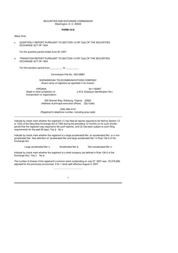 Thumbnail Shentel 10-Q Quarterly Report FY 