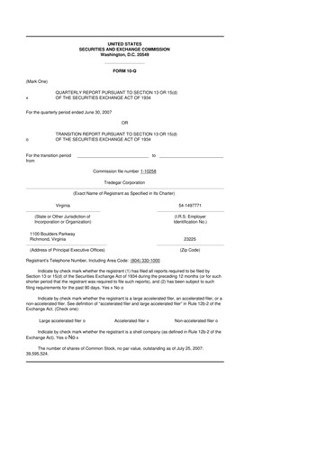 Thumbnail Tredegar 10-Q Quarterly Report FY 