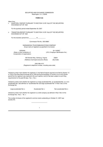 Thumbnail Shentel 10-Q Quarterly Report FY 