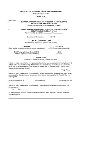 Thumbnail Lear Corporation
 10-Q Quarterly Report FY 