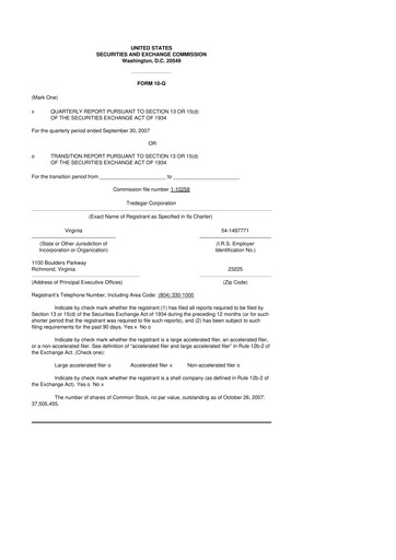 Thumbnail Tredegar 10-Q Quarterly Report FY 