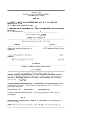 Thumbnail Hancock Whitney 10-Q Quarterly Report FY 