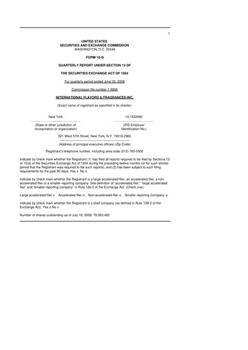 Miniature International Flavors & Fragrances
 10-Q Rapport trimestriel  
