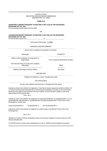 Thumbnail Hancock Whitney 10-Q Quarterly Report FY 