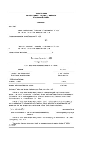 Thumbnail Tredegar 10-Q Quarterly Report FY 