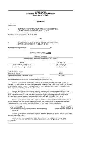 Thumbnail Tredegar 10-Q Quarterly Report FY 