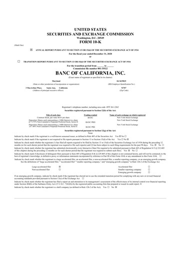 Vorschaubild Banc of California 10-K Jahresbericht 2020