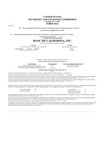 Vorschaubild Banc of California 10-K Jahresbericht 2021