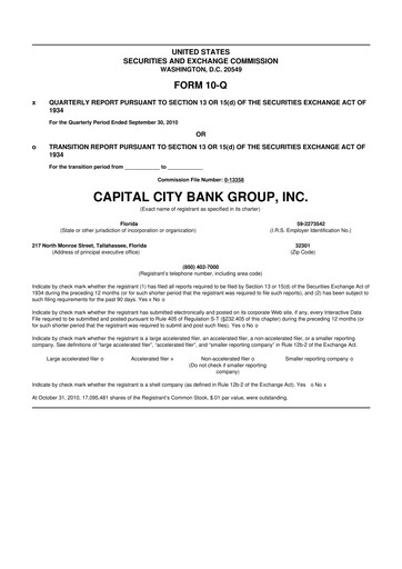 Miniature Capital City Bank Group
 10-Q Rapport trimestriel  