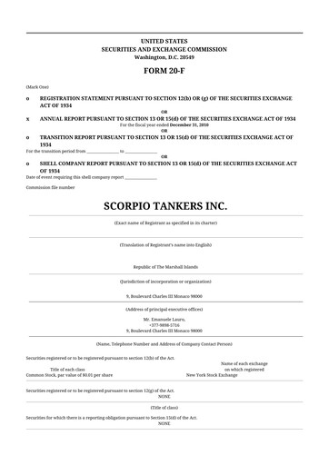 Thumbnail Scorpio Tankers
 20-F Annual Report 