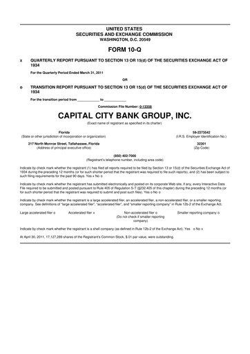 Miniature Capital City Bank Group
 10-Q Rapport trimestriel  