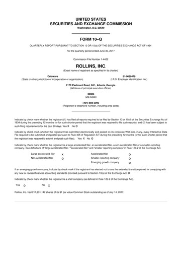 Miniature Rollins 10-Q Rapport trimestriel 2017 