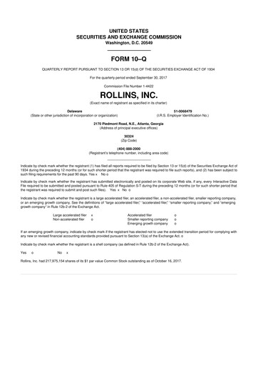 Miniature Rollins 10-Q Rapport trimestriel 2017 