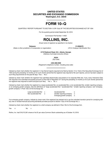 Miniature Rollins 10-Q Rapport trimestriel 2018 