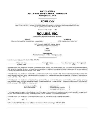 Miniature Rollins 10-Q Rapport trimestriel 2020 