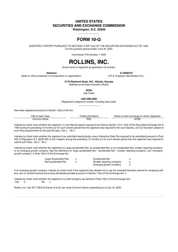 Miniature Rollins 10-Q Rapport trimestriel 2020 