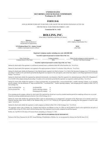 Thumbnail Rollins 10-K Annual Report 2020