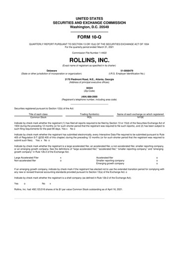 Miniature Rollins 10-Q Rapport trimestriel 2021 