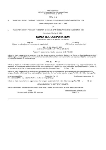 Vorschaubild Sono-Tek Corporation 10-Q Quartalsbericht  